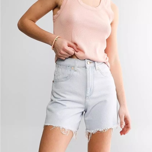 Wrangler- High Waist Light Wash Denim Shorts - Picture 1 of 5